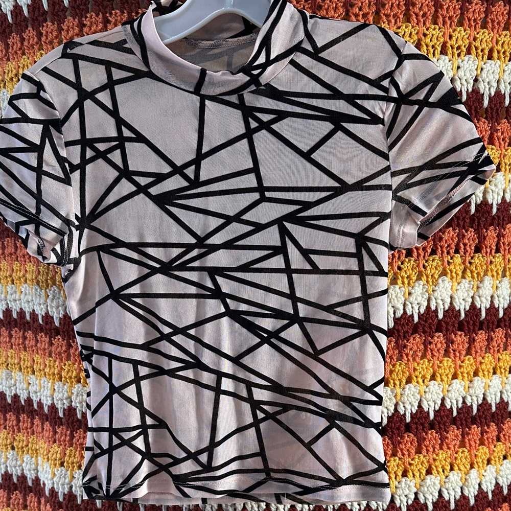 Geometric Patterned Top in Black and Pink